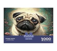 Chien Mignon en Peluche 1000pcs Gros Plan d'un Carlin aux Grands Yeux, idéal pour Les Adultes et Les Enfants. Cadeau Amusant à Offrir à la Maison. Dimensions 70x50 cm.