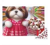 Chien Mignon Haute qualité 1000 pièces Puzzle pour Adultes, Maman Shih Tzu avec Chiots dans Un Caddie, épais Robuste Vibrant Difficile Jeu Familial 38x26cm/1000pcs