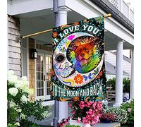Chien Mignon, Je T'Aime Jusqu'À La Lune Et Retour Jardin Signe Coupe-Vent Et Étancheune Drapeau De Jardin Durable Drapeaux De Pirate Décoration Pour Pelouse Patio Balcon M