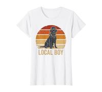 Chien Mignon Noir rétro Local Boy Chasse Laboratoire Vintage Coucher de Soleil T-Shirt Graphique avec Valeur, Femme, Blanc, XS