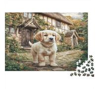 Chien Mignon Papier épais Golden Retriever près d’Une chaumière Lot de Puzzle Cadeau interactif pour Seniors 70x50cm/1000 pièces