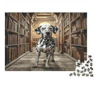 Chien Mignon Papier Lourd Dalmatien avec auréole dans Une Ancienne bibliothèque Puzzle Cadeau d’Anniversaire 52x38cm/1000 pièces