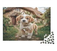 Chien Mignon Papier Premium Cavalier King Charles Spaniel près d’Une Maison de Campagne Puzzle à Monter soi-même Cadeau de Noël Stimulant Mental 38x26cm/1000 pièces
