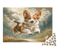 Chien Mignon Papier recy orgi sautant dans Un Ciel Peint Puzzle Activité familiale Interactive 52x38cm/1000 pièces