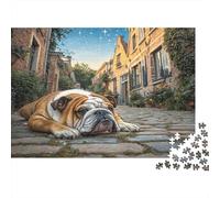 Chien Mignon Papier résistant Bouledogue couché sur Une Rue pavée Puzzle Stimulant Mental Anti-Stress 38x26cm/1000 pièces