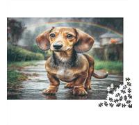 Chien Mignon Papier résistant Teckel sur Une Rue mouillée sous Un Arc-en-Ciel Puzzle pour Adultes Cadeau d’Anniversaire éducatif 70x50cm/1000 pièces