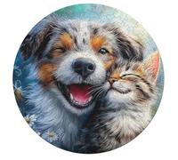 Chien Mignon Rond Puzzle 195 Pièces pour Pet Companion Animal Adultes Enfants Forme d'animal Classique DIY Résumé Chaleureuse Paysage des Art Activité Jouets 195 PCS