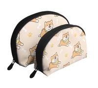Chien Mignon Shiba Inu, Trousse de Maquillage Coquille Femme Petit Porte-Monnaie Trousse de Toilette Trousse à cosmétiques 2 pièces