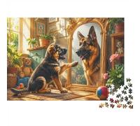 Chien Miroir Chambre 1000 Pièces Mini Puzzle pour Adultes Décoration Maison | 70x50cm Carton Amateurs De Puzzles Relaxation Mentale Puzzle Intellectuel Découpe Précise Cadeau D'anniversaire