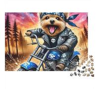 Chien Motocyclette Puzzle 1000 Pièces Puzzle pour Adultes Style Dessin Animé Jeu de Puzzle 1000 Pièces Décoration Détente Cadeau 52x38cm/1000pcs