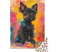 Chien Noir Petit Puzzle 1000 Pièces Papier pour Adultes Fond Abstrait coloré Coffret Puzzle 1000 Pièces Décoration Détente Famille 70x50cm/1000pcs
