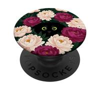 Chien Noir Pivoine Jardin Floral Rose PopSockets PopGrip Adhésif