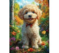 Chien Nounours dans Les Fleurs 300 Pieces Casse-tête Adolescent en Carton Épais Haute Densité Peinture à l'huile Fantastique d'animaux Sauvages Difficulté Moyenne Activité Éducative Passe-Temps Cade