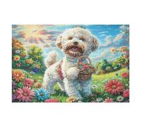Chien Nounours Mignon mer de Fleurs 1000 Pieces Casse-tête Amateur d'art en Carton Haute Qualité Très Difficile Niveau Expert Décoration Murale Cadeau Noël Qualité Premium 1000 PCS/75x50cm