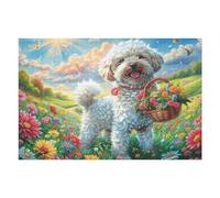 Chien Nounours Mignon mer de Fleurs 1000 Pièces Puzzle Adulte en Carton Haute Qualité Épais Difficile Moyenne Anti-Stress Décoration Murale Idée Cadeau Saint Valentin 1000 PCS/75x50cm