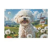 Chien Nounours Mignon mer de Fleurs 1000 Pièces Puzzle Créatif en Carton Rigide sans Déformation Difficulté Moyenne Activité Manuelle Loisir Créatif Cadeau Créatif Anniversaire 1000 PCS/75x50cm