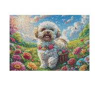 Chien Nounours Mignon mer de Fleurs 300 Pieces Casse-tête Amateur d'art en Carton Haute Qualité Difficile Niveau Expert Décoration Murale Cadeau Fête des Mères Haute Qualité 300 PCS/40x28cm