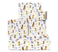 Chien Papier Cadeau - 6 Feuilles Wraps With Various Chiens & Ballons Emballage Pour Garçons, Filles Animal De Compagnies Mignon Drôle Animal Heureux Anniversaire, Noël Season, Fête Prénatale