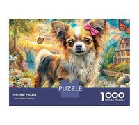 Chien Papillon Puzzle 1000 Pièces Adultes Et Enfants Dès 14 Ans Chihuahua Papillon Blooms Puzzle De Bricolage Coloré Jouets Défi Éducatifs Détente & Relaxation 70x50cm/1000pcs