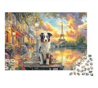 Chien Paris Scene Puzzle 1000 Pièces Carton Épais 12 Ans Collie Parisien Passe-Temps Cadeau Original Pas De Bavures Couleurs Vives Ajustement Précis 38x26cm/1000pcs