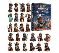 Chien patriotique - Acrylique 2D | Ensemble de 24 pièces Rottweiler | Design sur le thème américain, compte à rebours pour 250e anniversaire, décoration de la maison