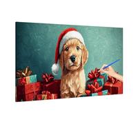 Chien Peinture par Numero Adulte Enfant, DIY Peinture Numero Adulte Noël, Kit Creatif Paint by Numbers for Adults avec Pinceaux et Pigment pour Tableau Decoration Murale, Cadeau Femme 90x40cm Z-25