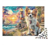 Chien Phare Puzzle 1000 Pièces Papier pour Adultes Vue sur la Côte Jeu de Puzzle 1000 Pièces Détente Cadeau 70x50cm/1000pcs