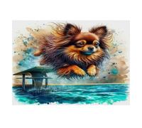 Chien Piscine Saut Puzzle, 1000 Pièces Jeu Intérieur Adulte | 38x26cm Carton, Exercice Cérébral, Ajustement Précis, Amateurs D'art, Réduction Du Stress
