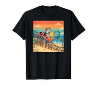Chien Pixel sur des Montagnes Russes, Coucher de Soleil rétro T-Shirt Graphique avec Valeur, Homme, Noir, S