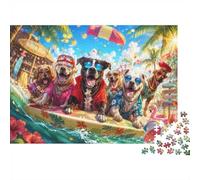 Chien Plage Surf Puzzle, 1000 Pièces Jeu D'intérieur Adulte | 70x50cm Carton, Exercice Cérébral, Ajustement Précis, Amateurs D'art, Réduction Du Stress