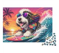 Chien Planche Soleil Couchant 1000 Pièces Mini Puzzle pour Adultes Idée | 38x26cm Carton Amateurs De Puzzles Lien Familial Puzzle De Jeu Cadeau D'anniversaire Décoration Maison