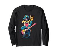 Chien Policier Amusant Rockstar Puppy Cartoon Style Design Manche Longue