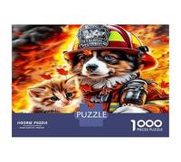 Chien Pompier équipement 1000 Pièces Puzzle Héroïsme Courageux de l'animal de Compagnie Puzzle Premium Voitureton Solide - DIY Familial Amusant, Belle Déco, Cadeau D’Anniversaire 70x50cm/1000pcs