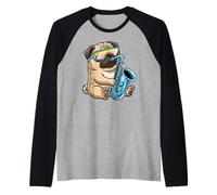 Chien portant des lunettes de soleil jouant du saxophone saxophoniste jazz Manche Raglan