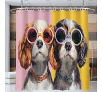Chien Portant des Lunettes Rideau Douche 180 * 180cm, Rideau Douche Animal À L'Aquarelle Rideaux De Baignoire Lavable Imperméable Rideaux Salle De Bain avec Crochets, Rose