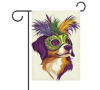 Chien portant un masque de Mardi Gras Drapeau de jardin saisonnier Vacances en toile de jute double face Maison cour Drapeaux extérieurs 30,5 x 45,7 cm