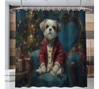 Chien Portant Un Pull Rideau De Douche 180 * 200cm, Animal Anthropomorphe Rétro Rideaux De Douche pour Salle De Bain, Imperméable Lavable Rideaux Salle De Bain avec Crochets pour Baignoire, Bleu