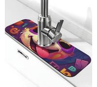 Chien portant un sourire coloré avec tapis de robinet pour évier de cuisine, tapis de séchage super absorbant pour évier de cuisine, salle de bain, café, bar, cadeau décoratif (38,1 x 14 cm)