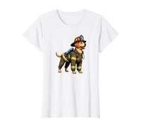 Chien Portant Un Uniforme de Pompier T-Shirt Graphique avec Valeur, Femme, Blanc, L