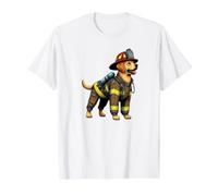 Chien Portant Un Uniforme de Pompier T-Shirt Graphique avec Valeur, Homme, Blanc, XL