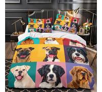 Chien Portraits Linge de Lit 3D Imprimée Microfibre 3 Pièces Taie Ultra Douce istic Pet Illustrations Ensemble De Literie Hypoallergique Entretien Facile for Garçons Adolescents King（220x240cm）