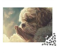 Chien Priant Nuages Puzzle Difficile 1000 Pièces pour Adultes Chien Fluffy Géant dans Les Nuages Premium Robuste Haute Qualité Vibrant Stimulant Anti-Stress 38x26cm/1000pcs