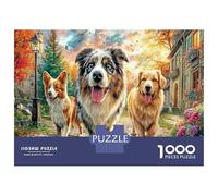Chien Qui Court Puzzles 1000 Pièces en Carton Autumn Rue pavée pour Amateurs De Puzzles Relaxation Mentale Amusement par Temps De Pluie 38x26cm/1000pcs