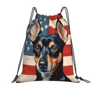 Chien Rat Terrier Drapeau Américain Sac À Dos Plage Drawstring Bags Randonnée Sac De Natation pour Femmes Hommes Déjeuner 36X42Cm