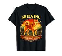 Chien rétro Shiba Inu Fearless Fox Legend au Coucher du Soleil T-Shirt