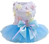 Chien Robe Chiot Jupe Princesse Robes Tutu Fleur de Mariage Dentelle de Luxe Bow Robe pour Petit Chien Fille XL Bleu
