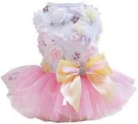 Chien Robe Chiot Jupe Princesse Robes Tutu Fleur de Mariage Dentelle de Luxe Bow Robe pour Petit Chien Fille XS Rose