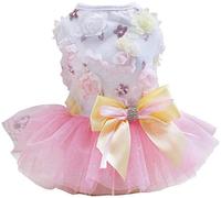 Chien Robe Chiot Jupe Princesse Robes Tutu Fleur de Mariage Dentelle de Luxe Bow Robe pour Petit Chien Fille XL Rose