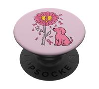 Chien Rose Tournesol et Ruban Rose pour la Sensibilisation au Cancer du Sein PopSockets PopGrip Adhésif