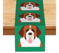 Chien Saint-Bernard,Chemin de Table en Imitation Lin pour Salle à Manger ou réception, 33 x 183 cm